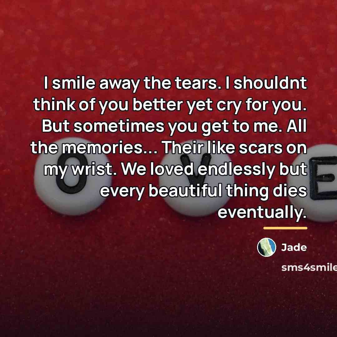 “I smile away the tears. I shouldnt think of you…” quote by Jade