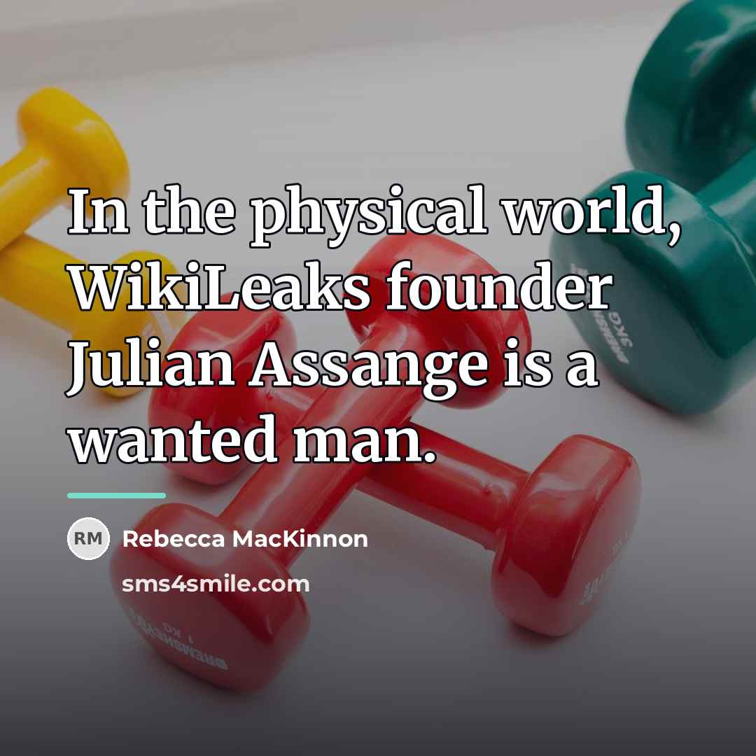 “In the physical world, WikiLeaks founder Julian Assange is a…” quote by Rebecca MacKinnon