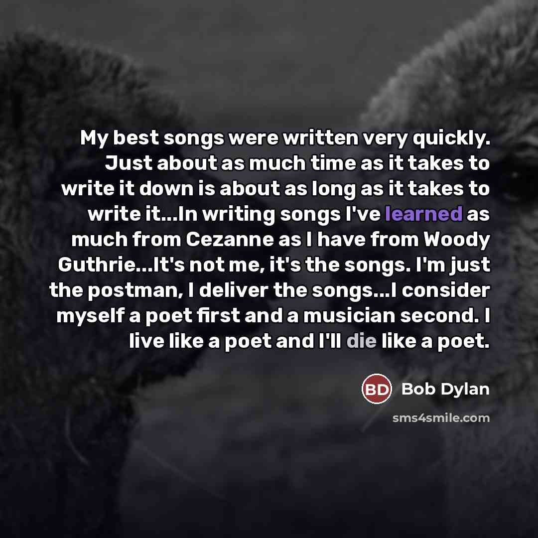 “My best songs were written very quickly. Just about as…” quote by Bob Dylan