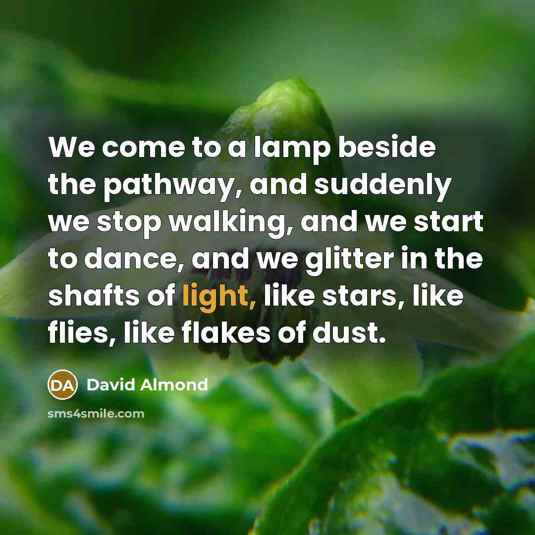 “We come to a lamp beside the pathway, and suddenly…” quote by David Almond