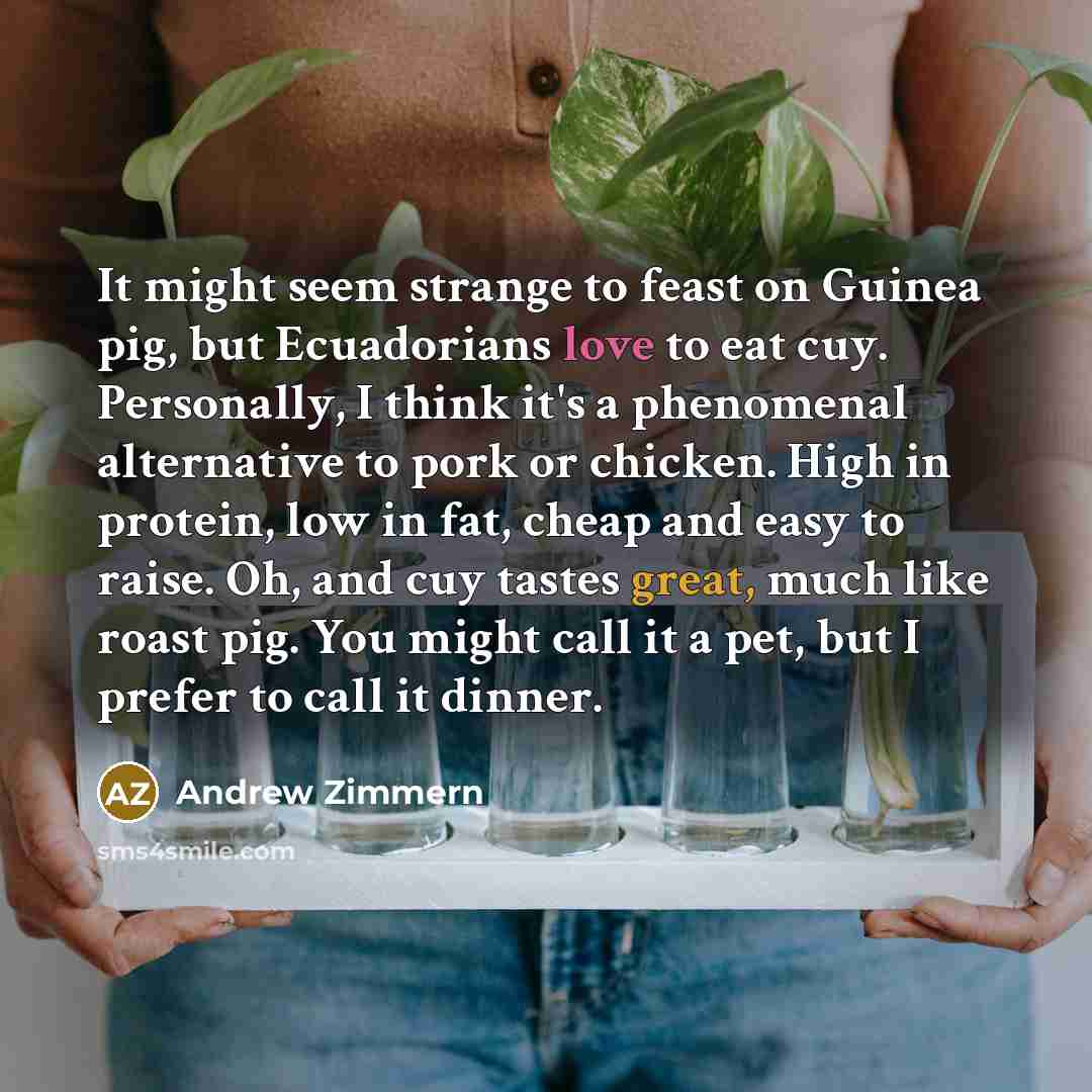 “It might seem strange to feast on Guinea pig, but…” quote by Andrew Zimmern