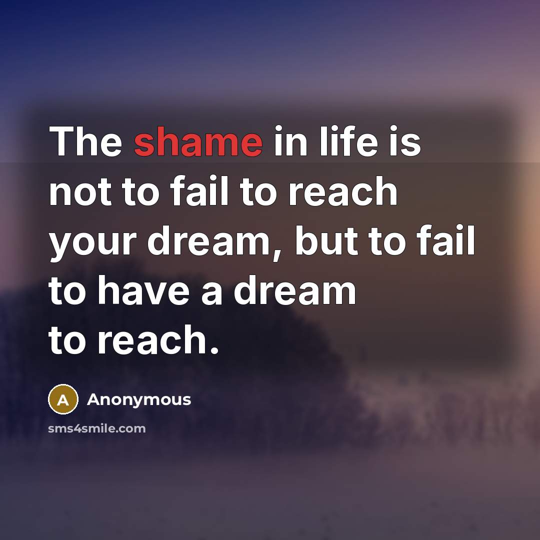 “The shame in life is not to fail to reach…” quote by Anonymous