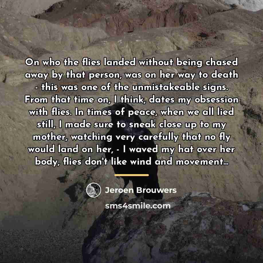 “On who the flies landed without being chased away by…” quote by Jeroen Brouwers