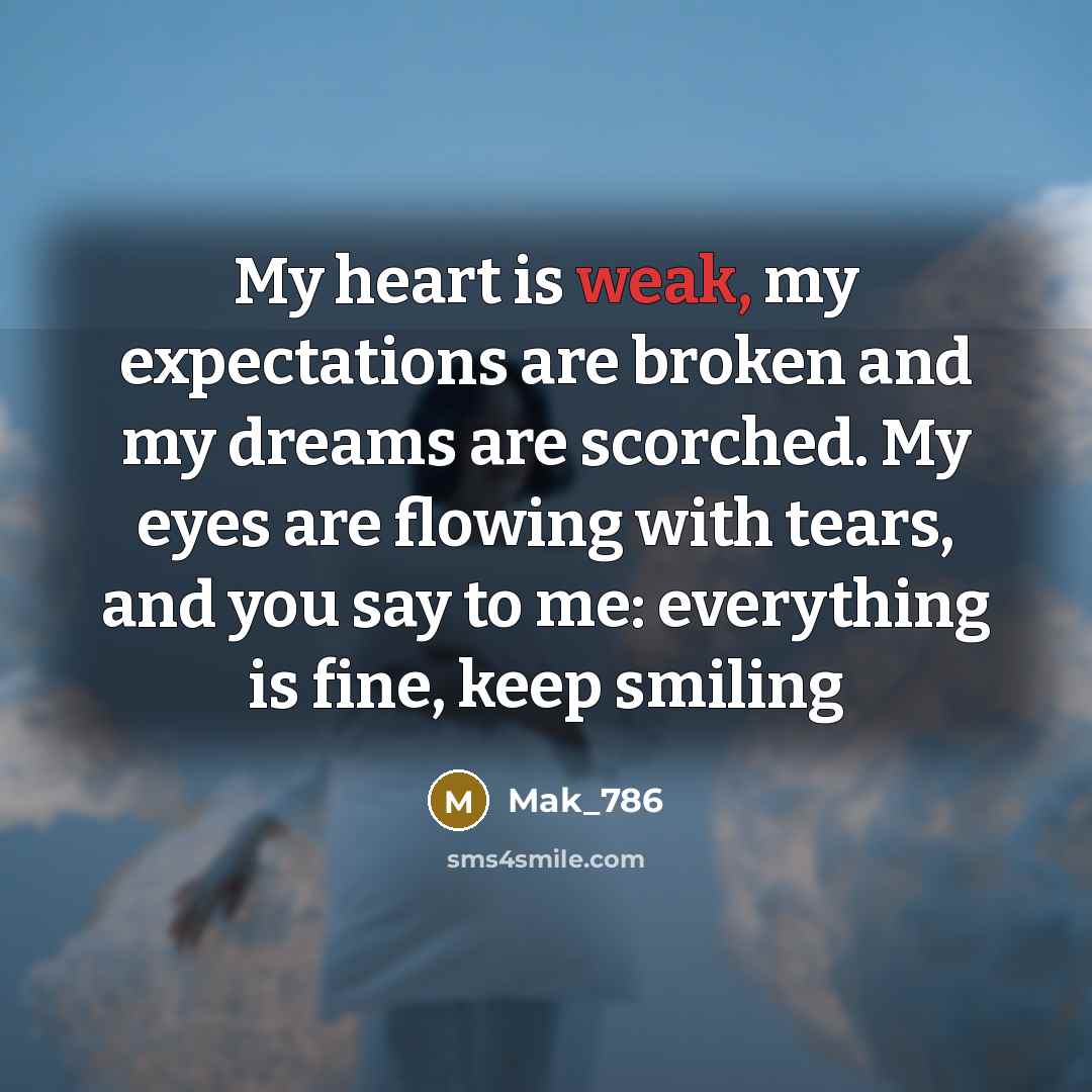 “My heart is weak, my expectations are broken and my…” quote by Mak_786