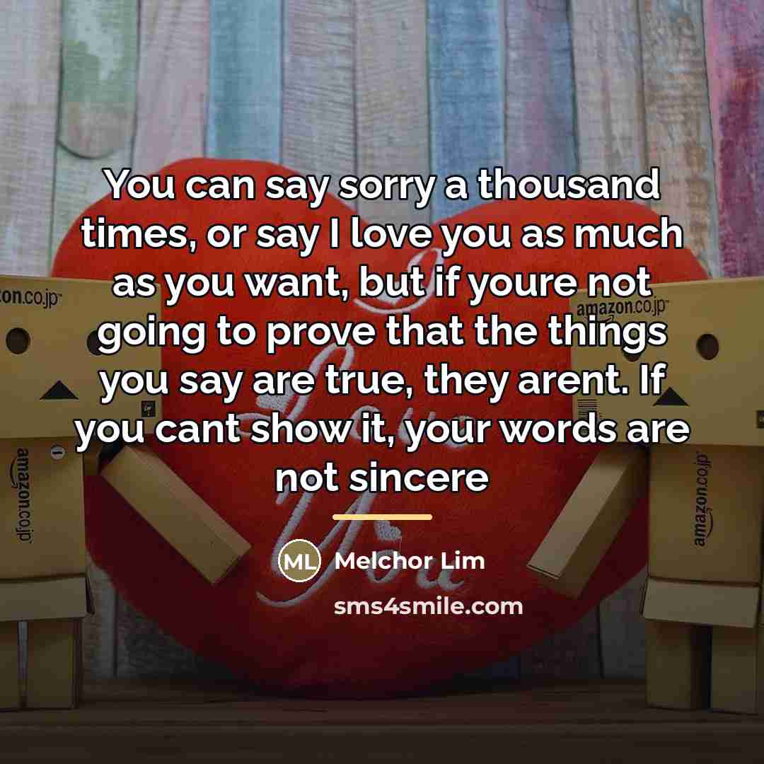 “You can say sorry a thousand times, or say I…” quote by Melchor Lim