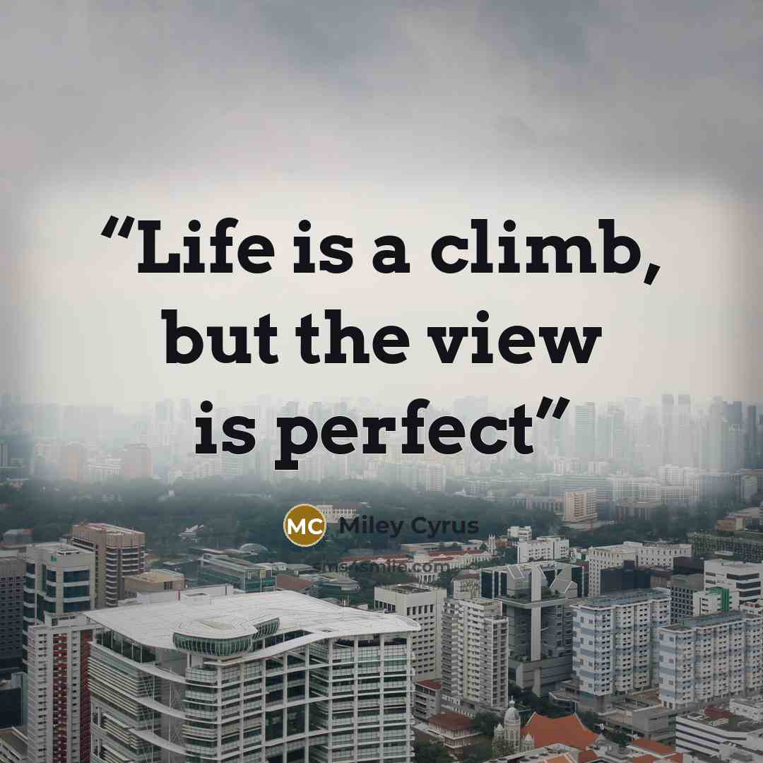 “Life is a climb, but the view is perfect” quote by miley cyrus