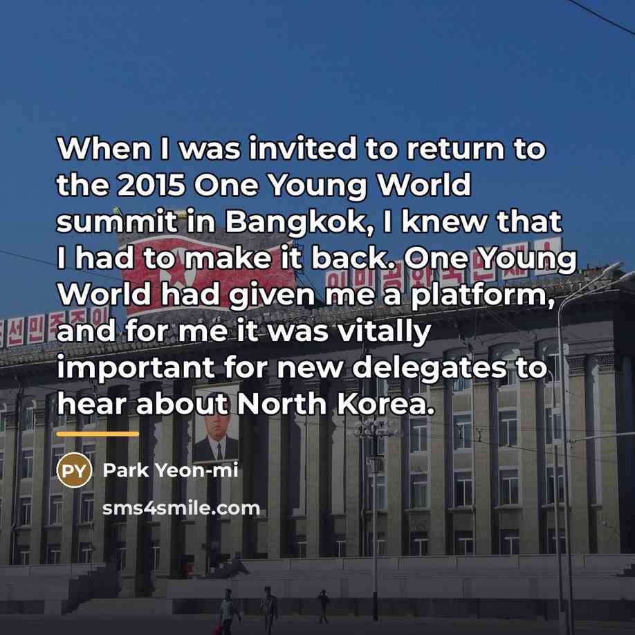 “When I was invited to return to the 2015 One…” quote by Park Yeon-mi
