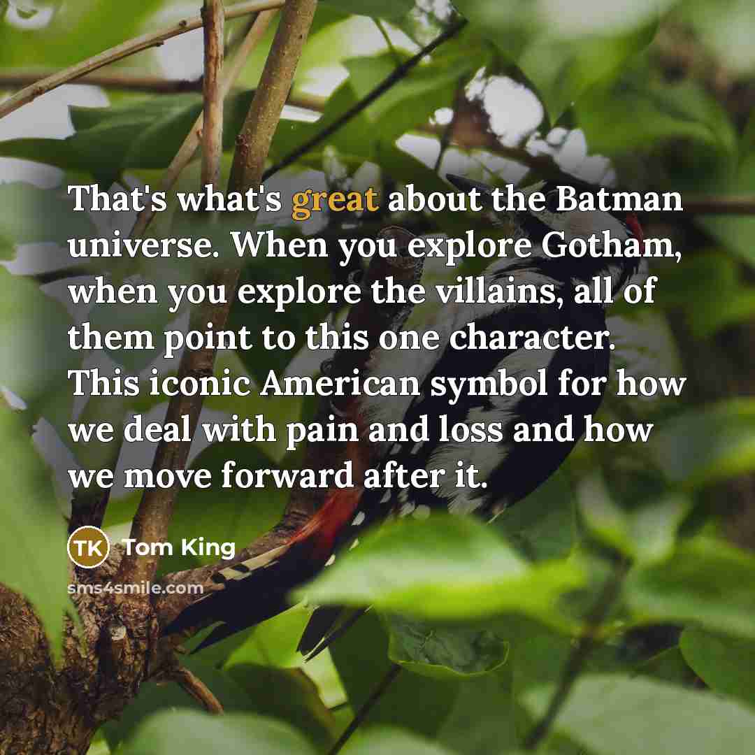 “That's what's great about the Batman universe. When you explore…” quote by Tom King