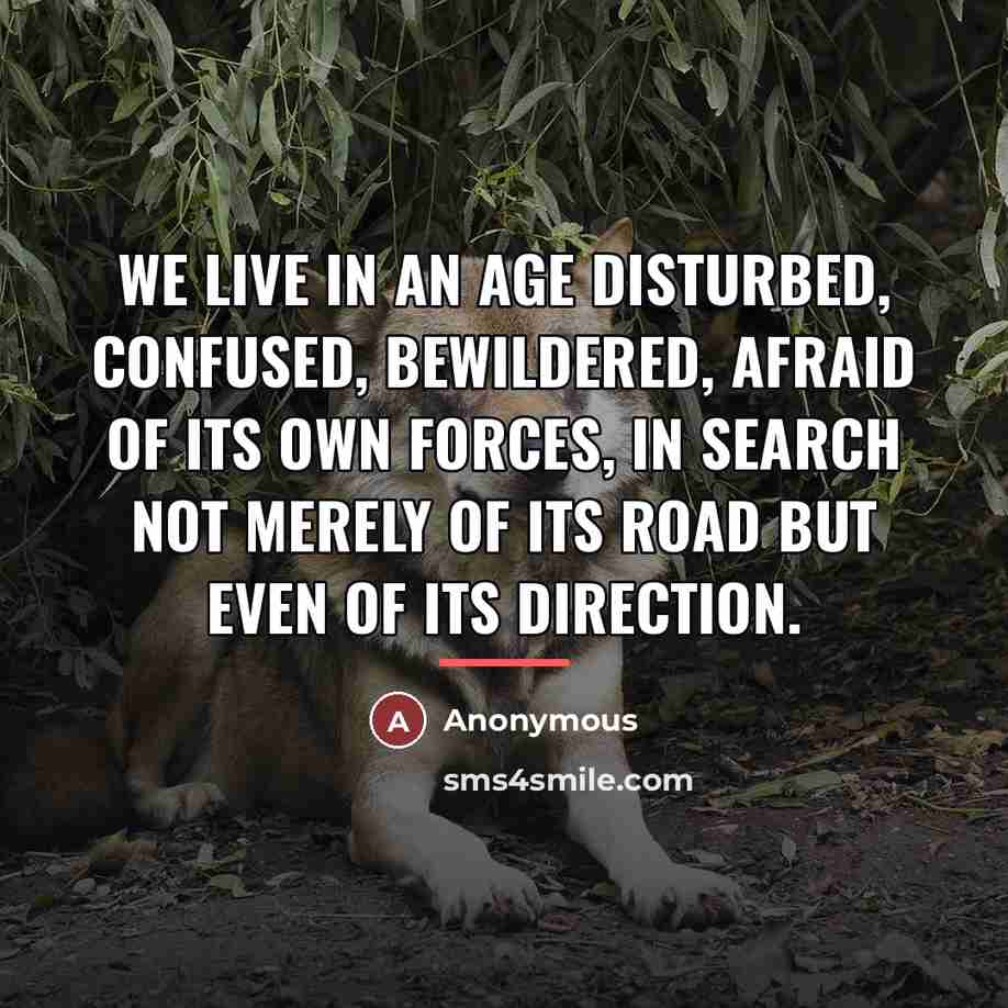 “We live in an age disturbed, confused, bewildered, afraid of…” quote by Anonymous