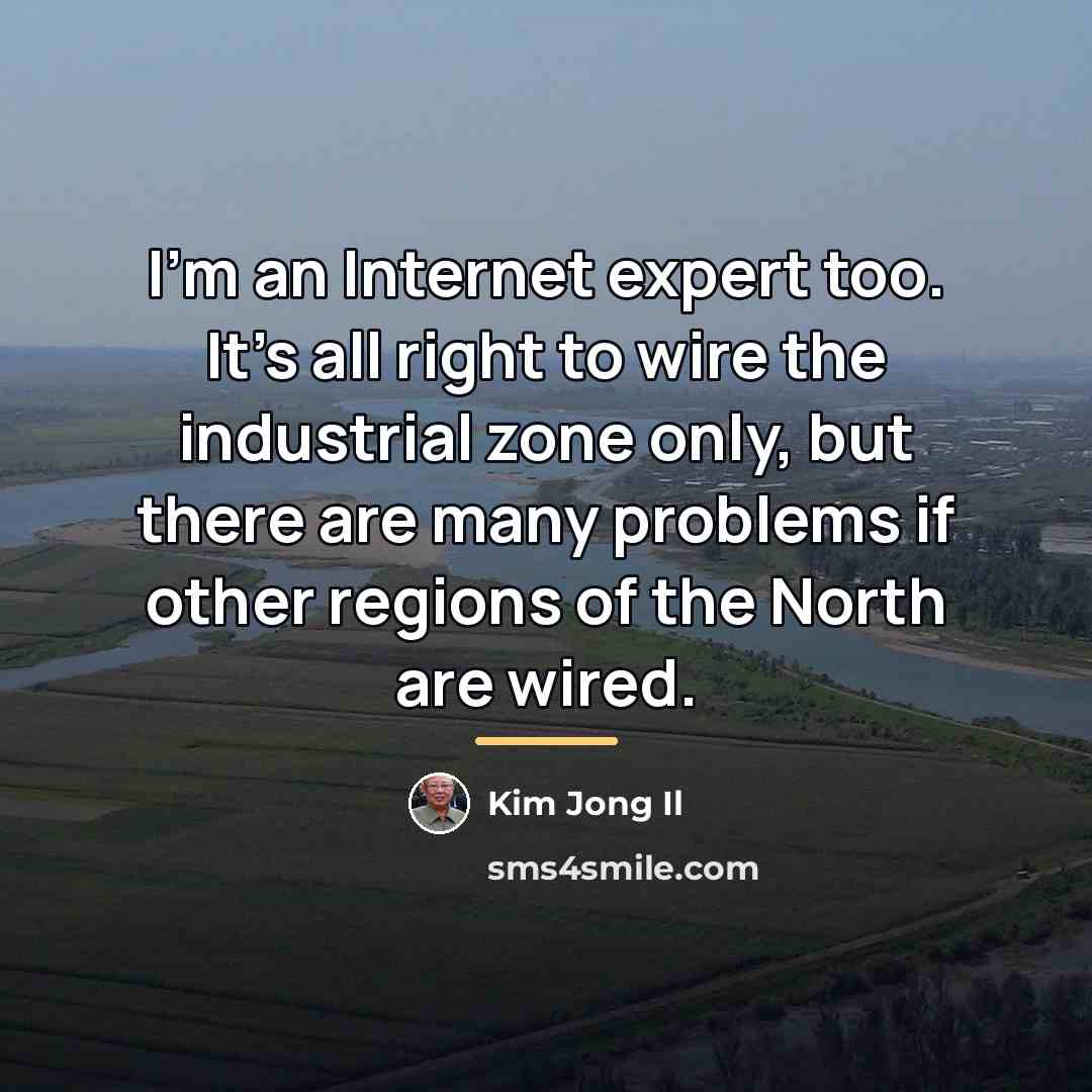 “I'm an Internet expert too. It's all right to wire…” quote by Kim Jong Il