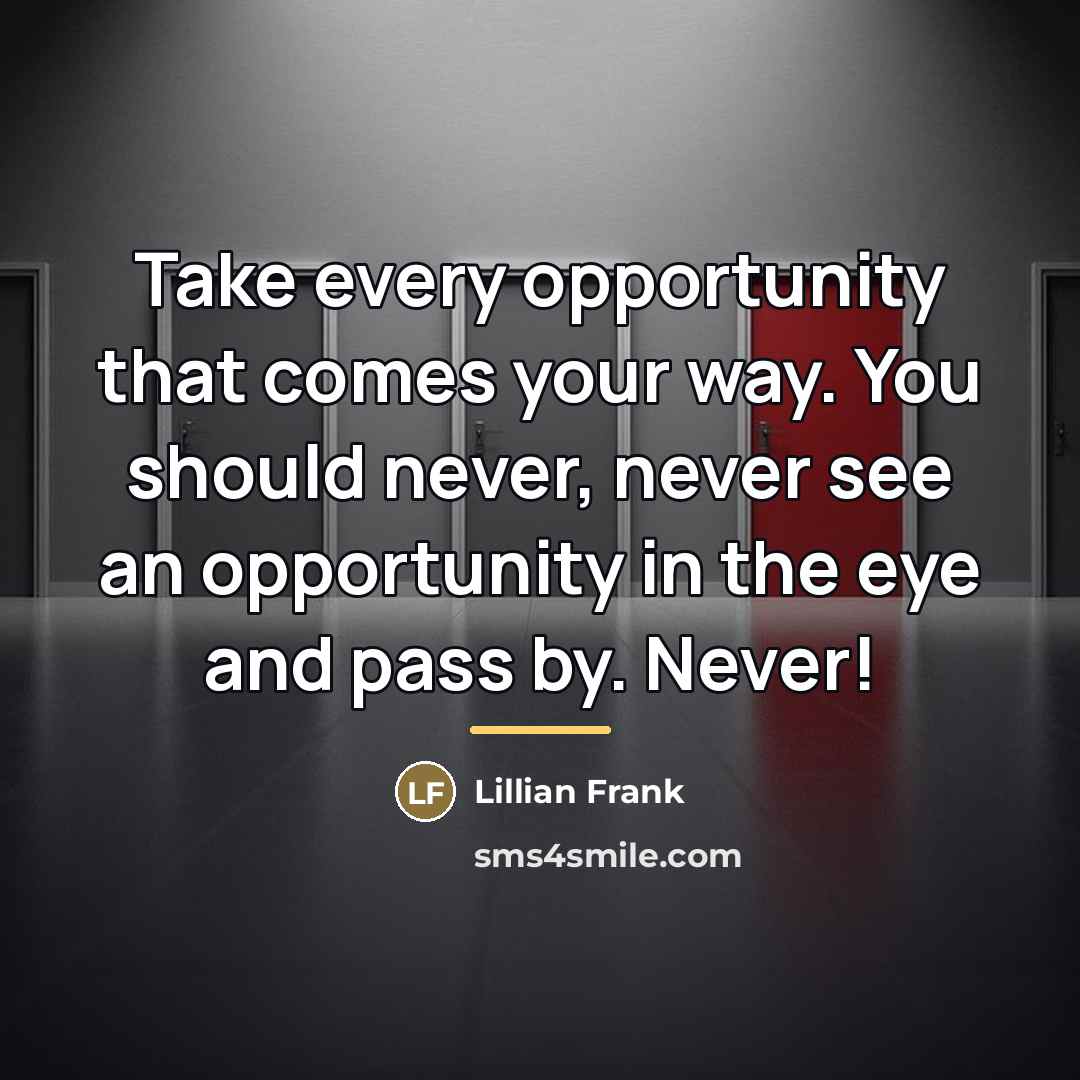 “Take every opportunity that comes your way. You should never,…” quote by Lillian Frank