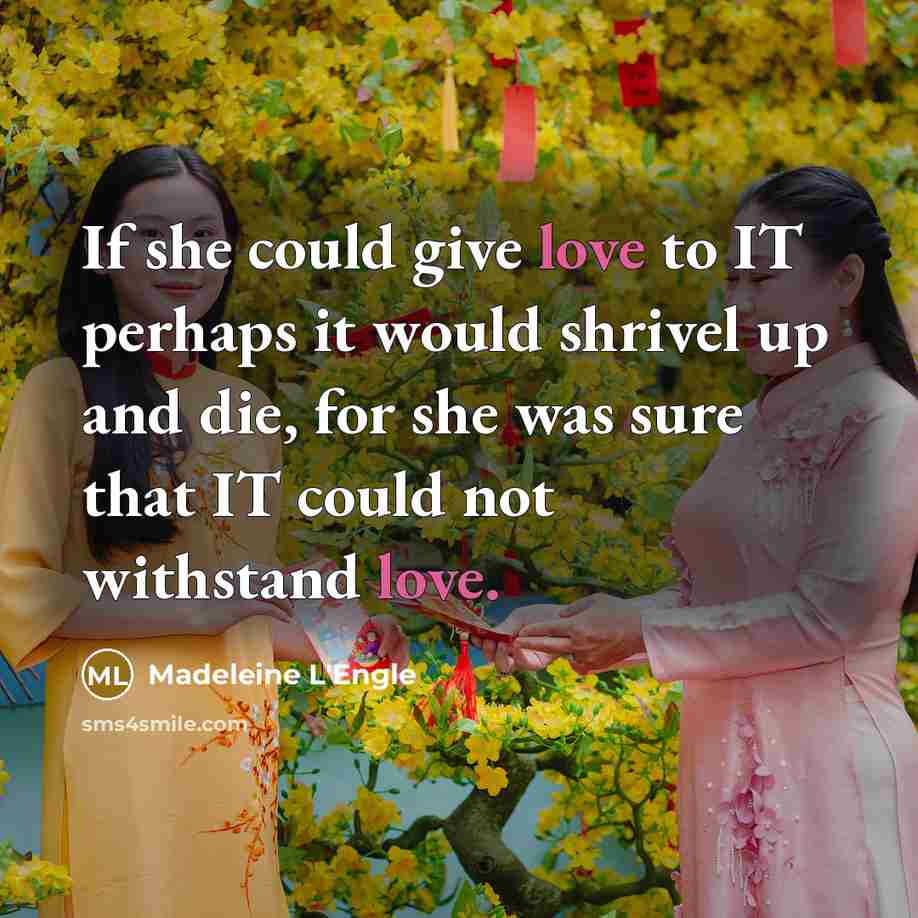 “If she could give love to IT perhaps it would…” quote by Madeleine L'Engle