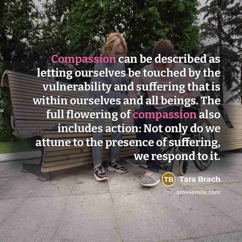 “Compassion can be described as letting ourselves be touched by…” quote by Tara Brach