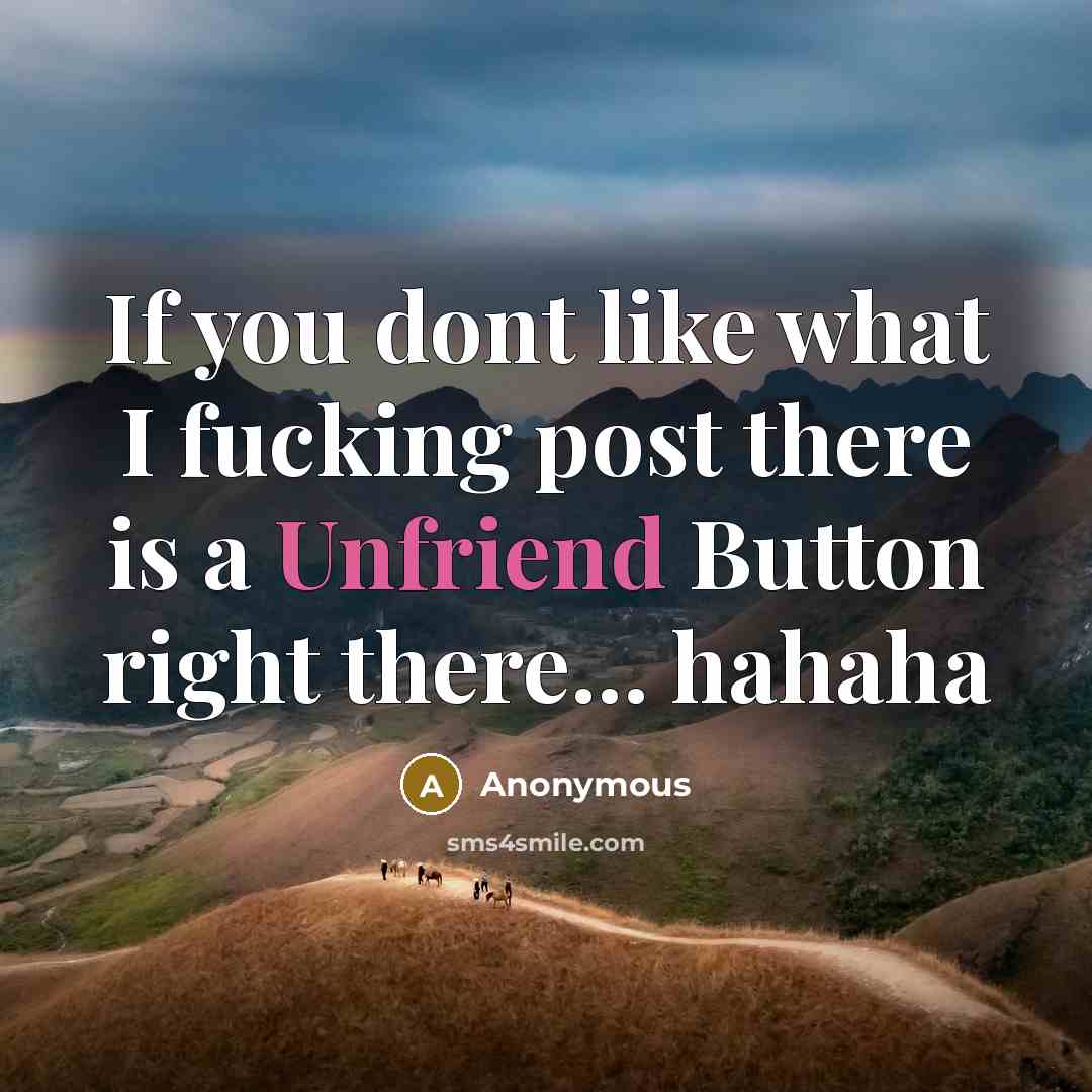 “If you dont like what I fucking post there is a Unfriend Button right there… hahaha” quote by Anonymous