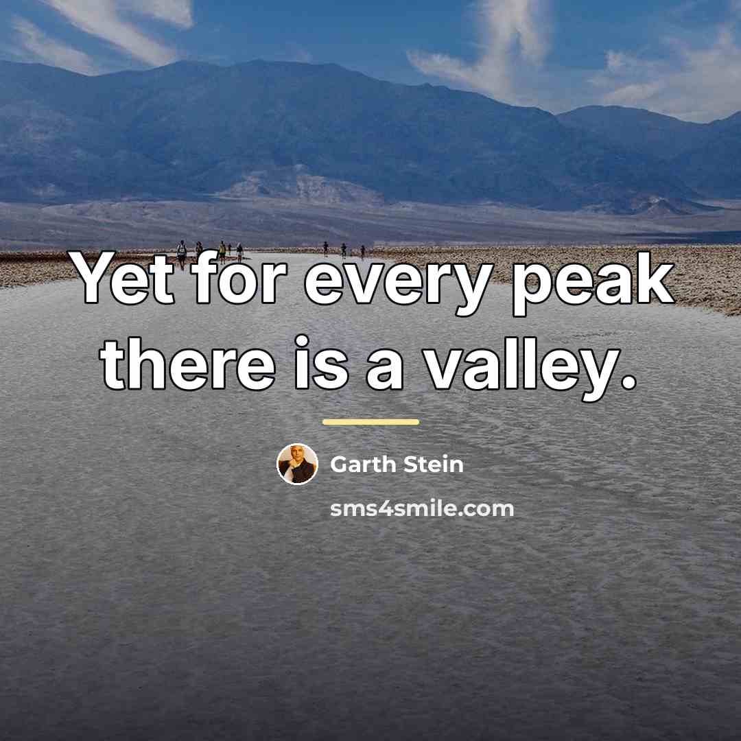 “Yet for every peak there is a valley.…” quote by Garth Stein