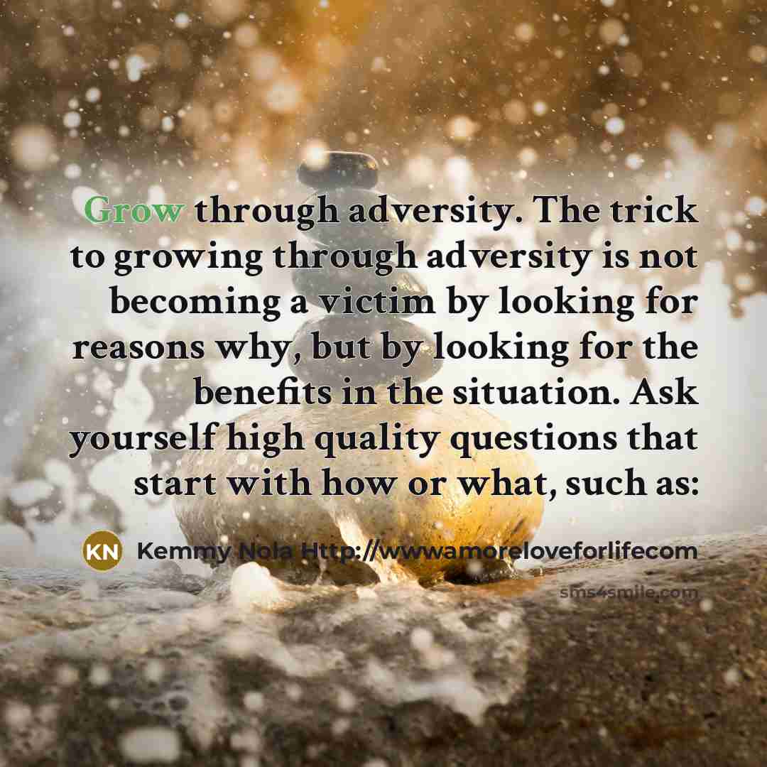 “Grow through adversity. The trick to growing through adversity is…” quote by Kemmy Nola Http://wwwamoreloveforlifecom
