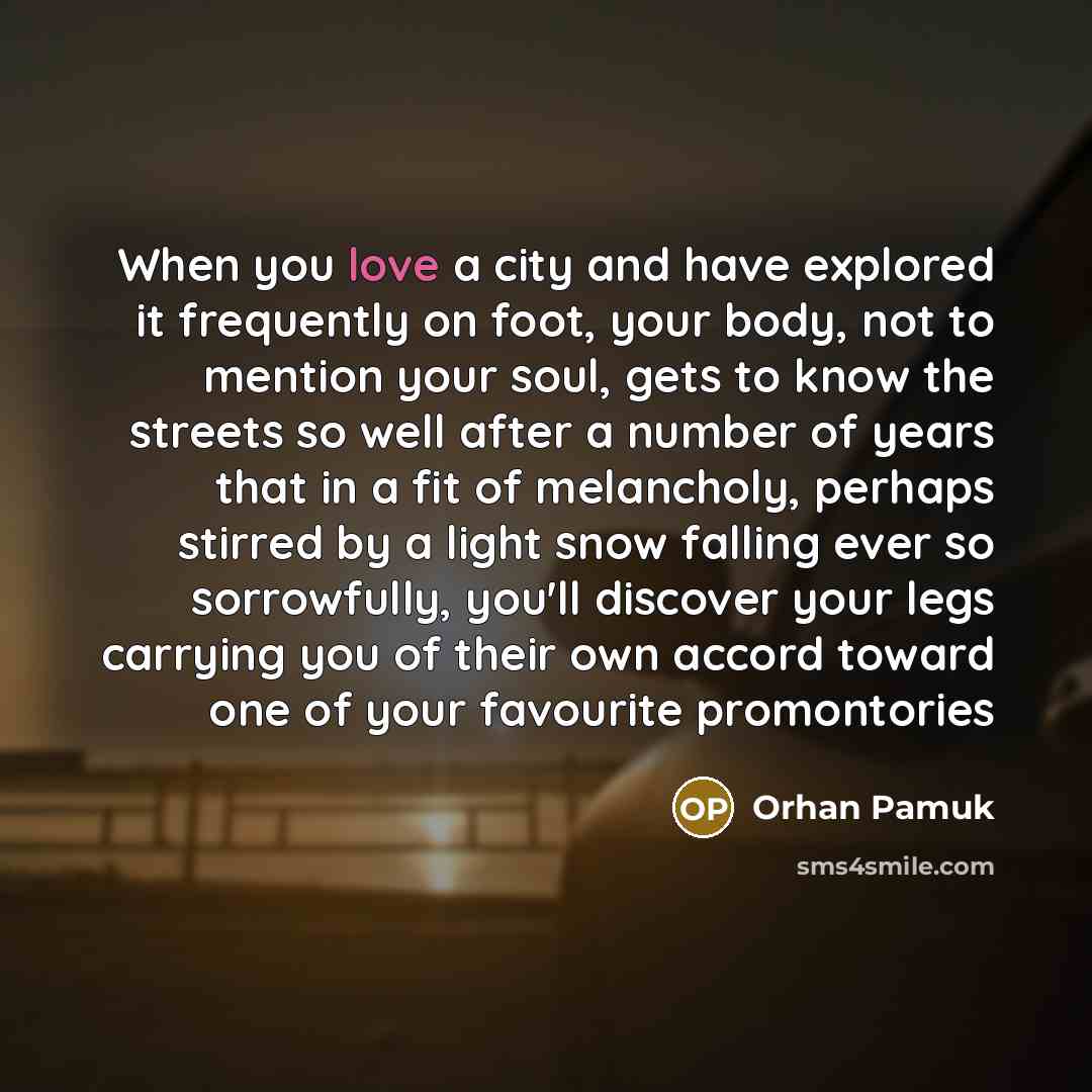 “When you love a city and have explored it frequently…” quote by Orhan Pamuk