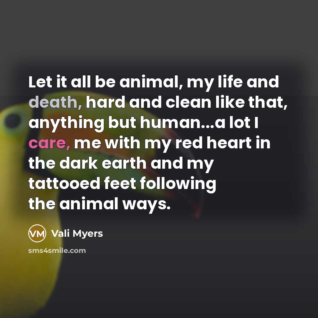 “Let it all be animal, my life and death, hard…” quote by Vali Myers