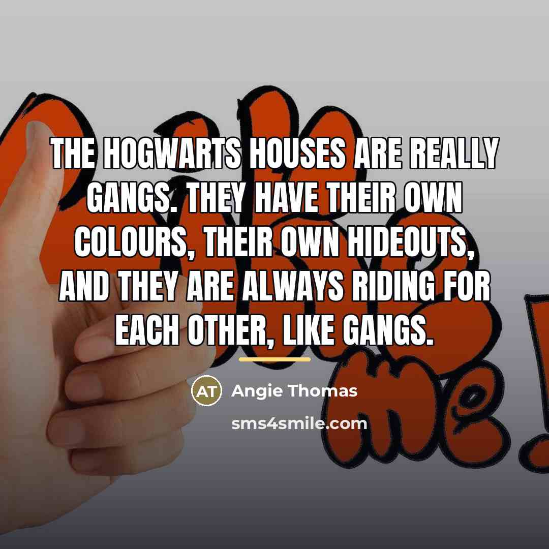 “The Hogwarts houses are really gangs. They have their own…” quote by Angie Thomas