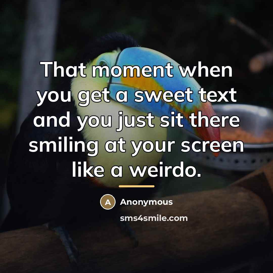 “That moment when you get a sweet text and you…” quote by Anonymous