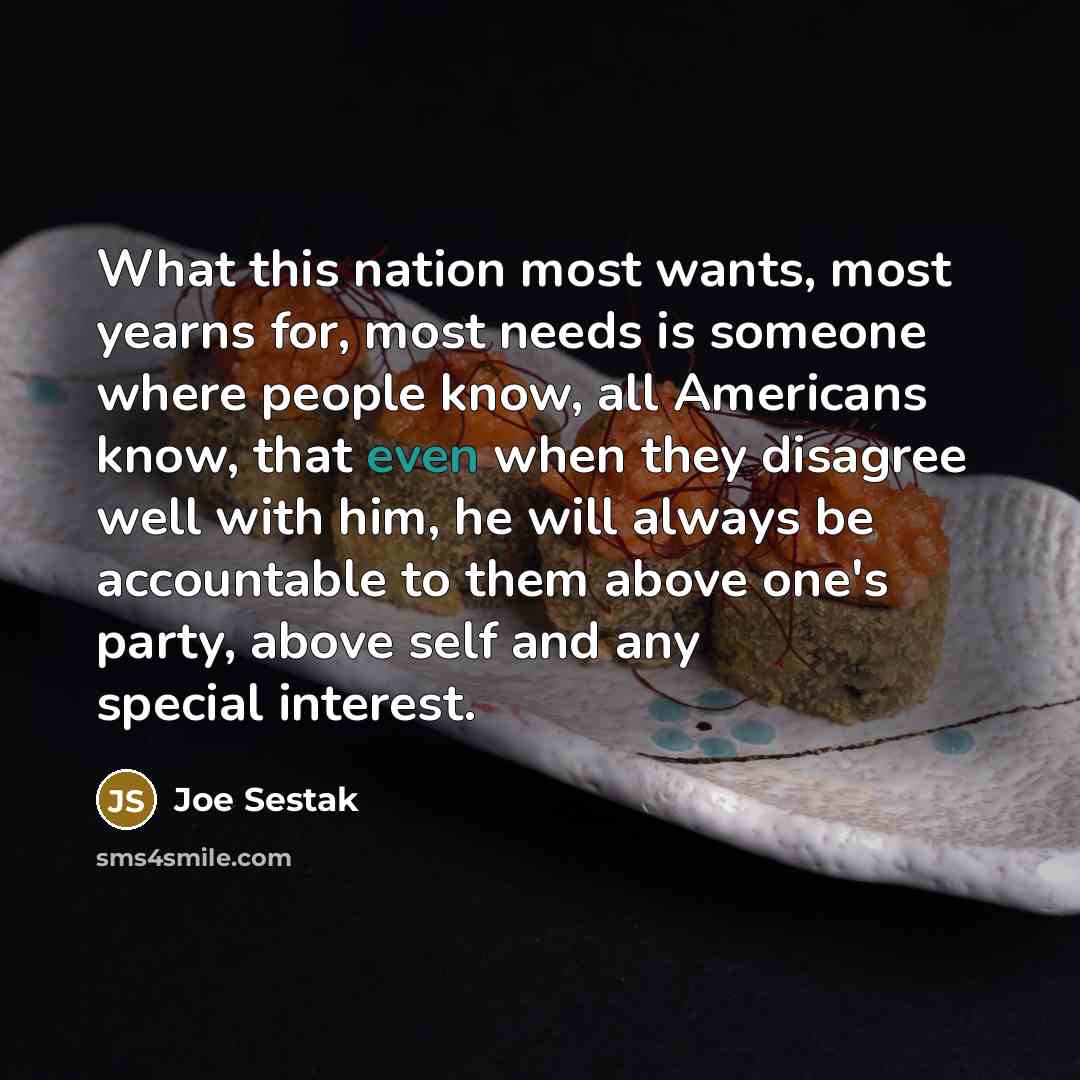 “What this nation most wants, most yearns for, most needs…” quote by Joe Sestak