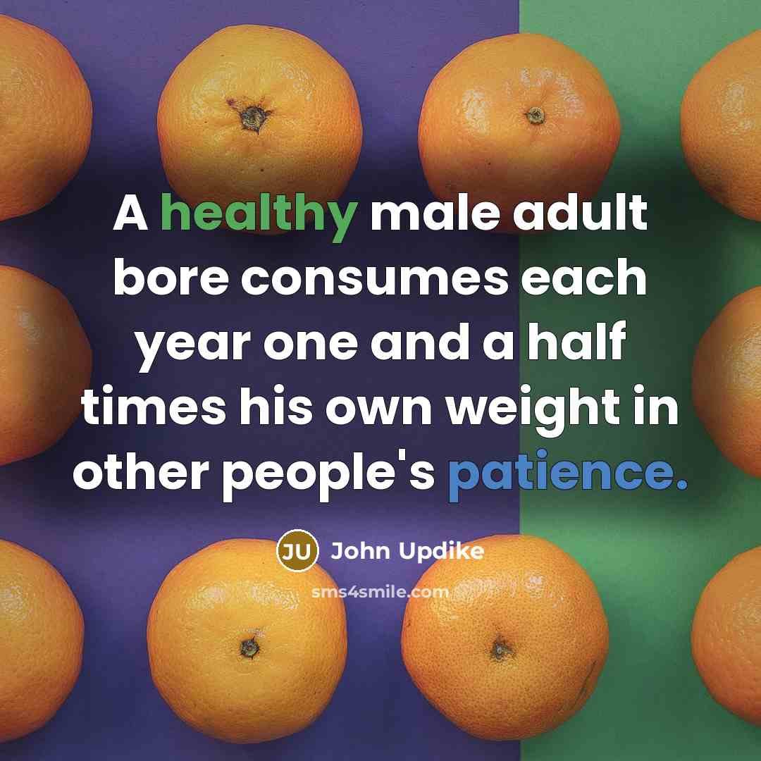 “A healthy male adult bore consumes each year one and a half times his own weight in other people's patience.” quote by John Updike