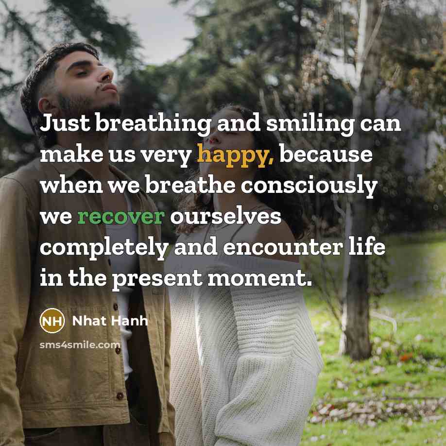 “Just breathing and smiling can make us very happy, because…” quote by Nhat Hanh