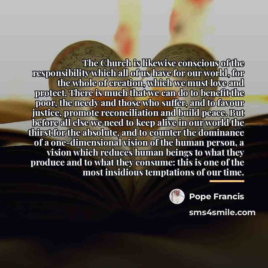 “The Church is likewise conscious of the responsibility which all…” quote by Pope Francis