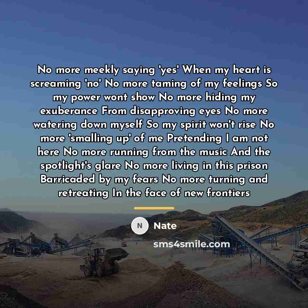 “No more meekly saying 'yes' When my heart is screaming…” quote by Nate