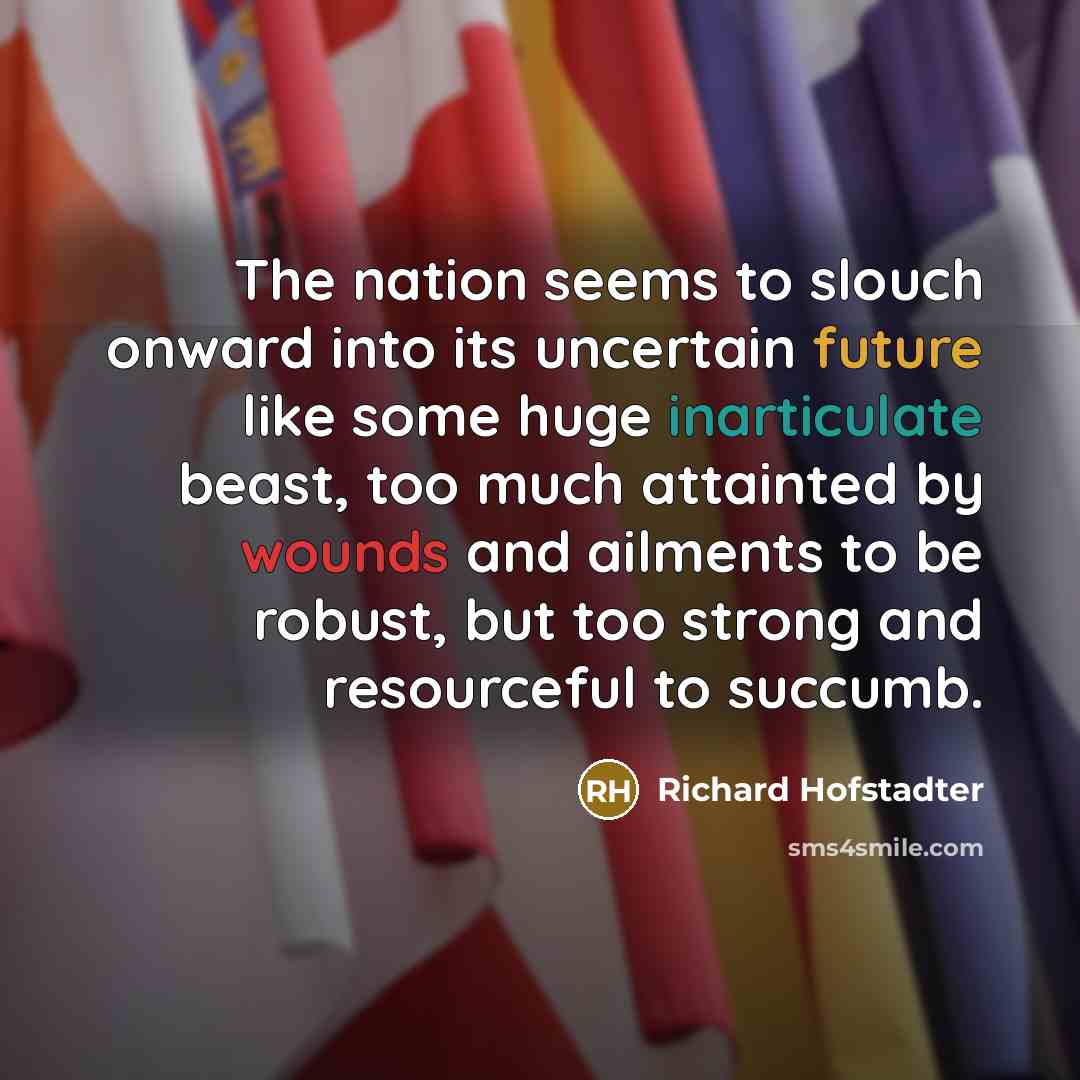 “The nation seems to slouch onward into its uncertain future…” quote by Richard Hofstadter