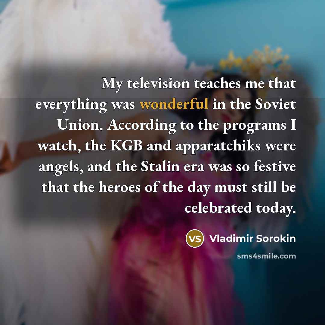 “My television teaches me that everything was wonderful in the…” quote by Vladimir Sorokin