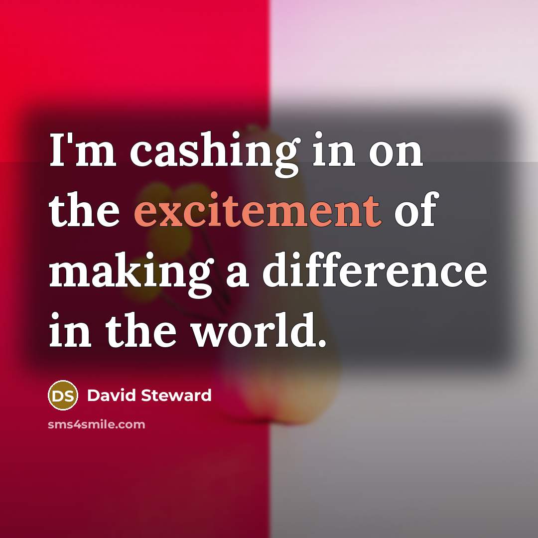 “I'm cashing in on the excitement of making a difference…” quote by David Steward