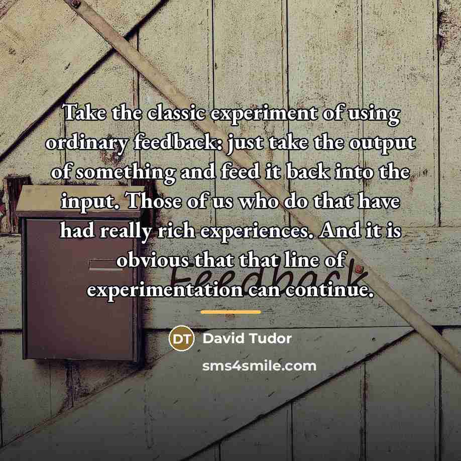 “Take the classic experiment of using ordinary feedback: just take…” quote by David Tudor