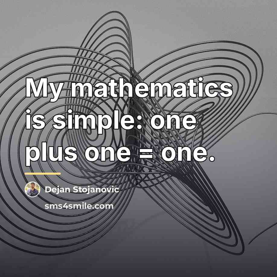 “My mathematics is simple: one plus one = one.…” quote by Dejan Stojanovic
