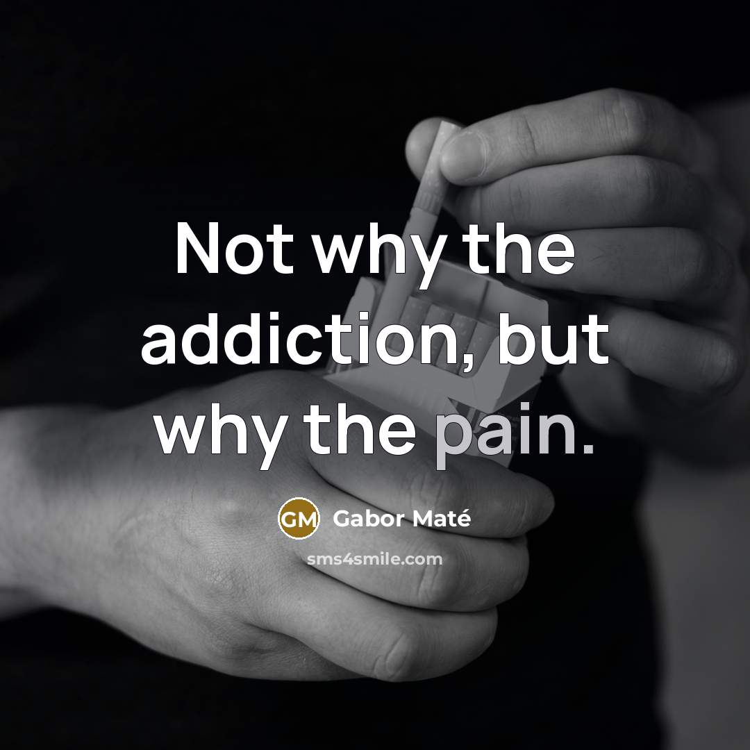 “Not why the addiction, but why the pain.…” quote by Gabor Mate