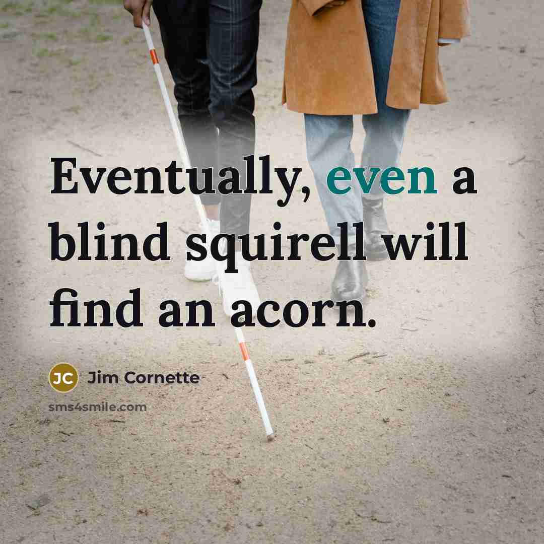 “Eventually, even a blind squirell will find an acorn.” quote by Jim Cornette