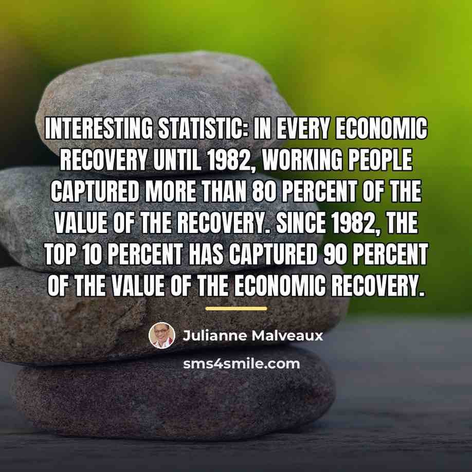 “Interesting statistic: In every economic recovery until 1982, working people…” quote by Julianne Malveaux