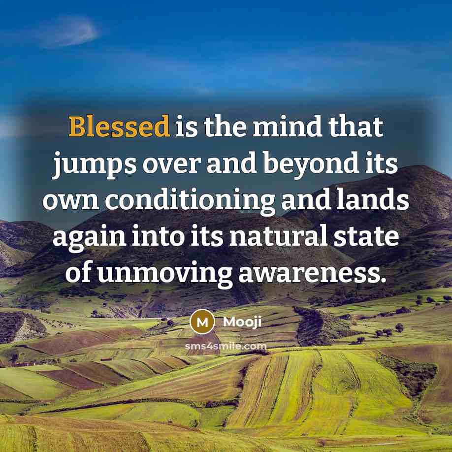 “Blessed is the mind that jumps over and beyond its…” quote by Mooji