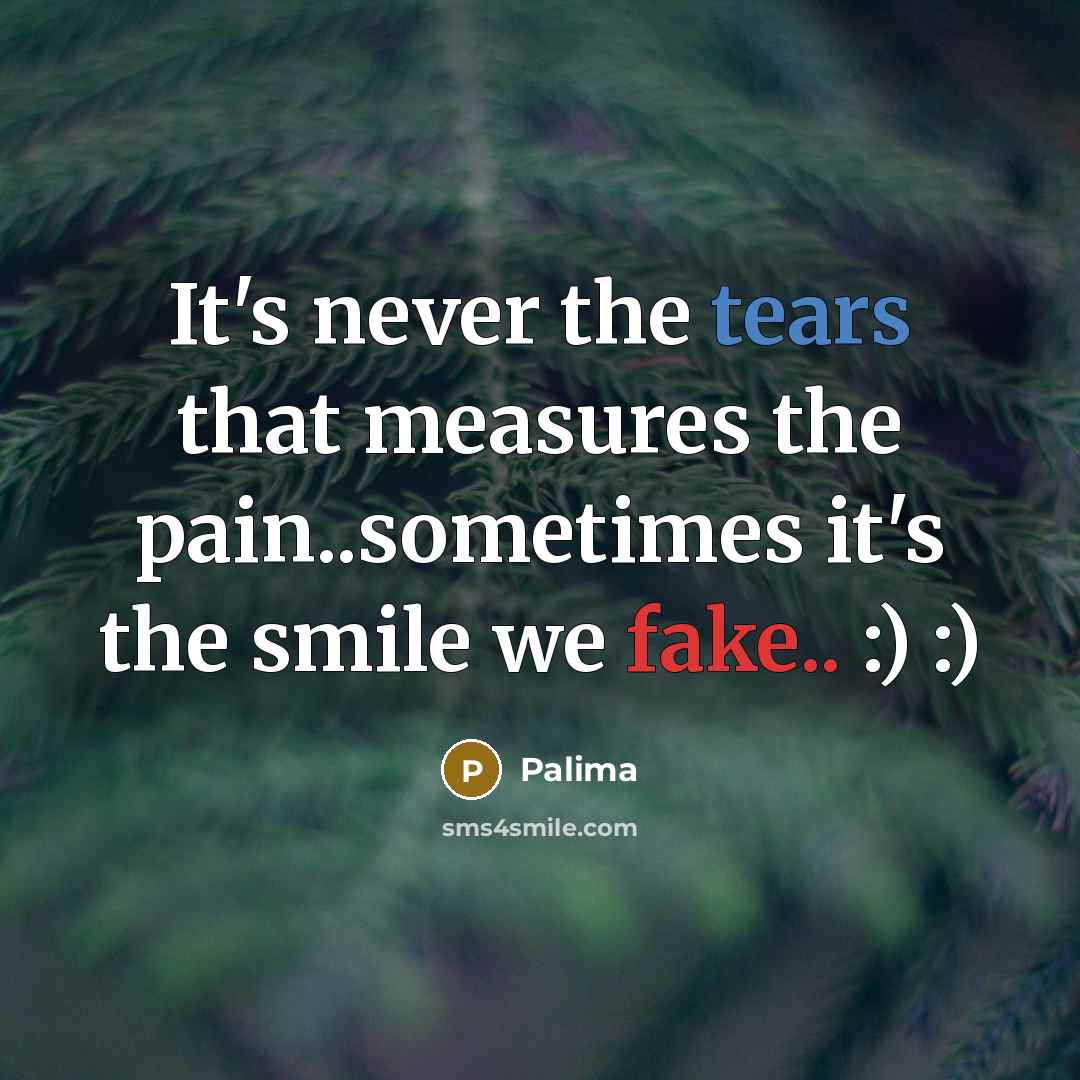“It's never the tears that measures the pain..sometimes it's the smile we fake.. :) :)” quote by Palima