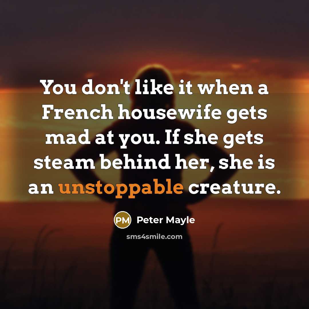 “You don't like it when a French housewife gets mad…” quote by Peter Mayle