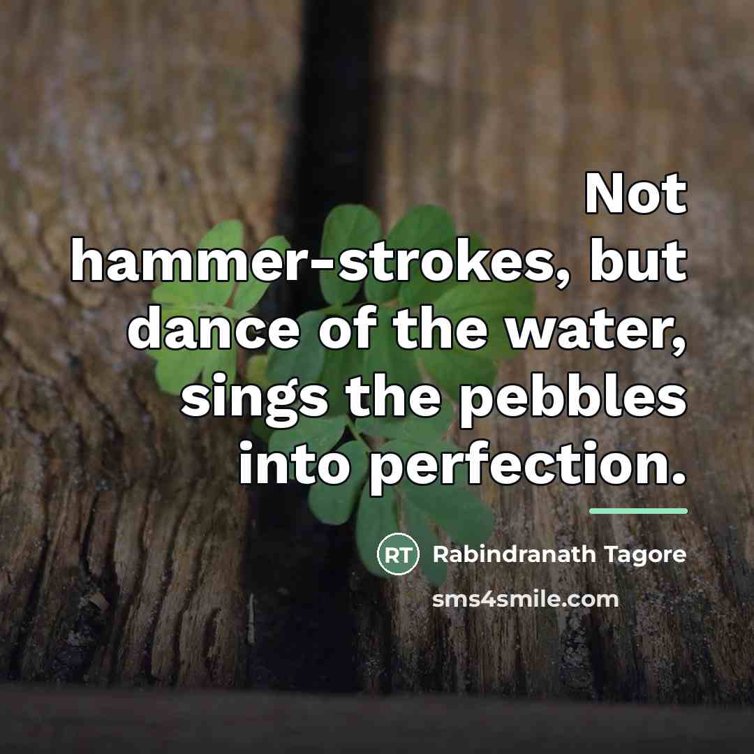 “Not hammer-strokes, but dance of the water, sings the pebbles…” quote by Rabindranath Tagore