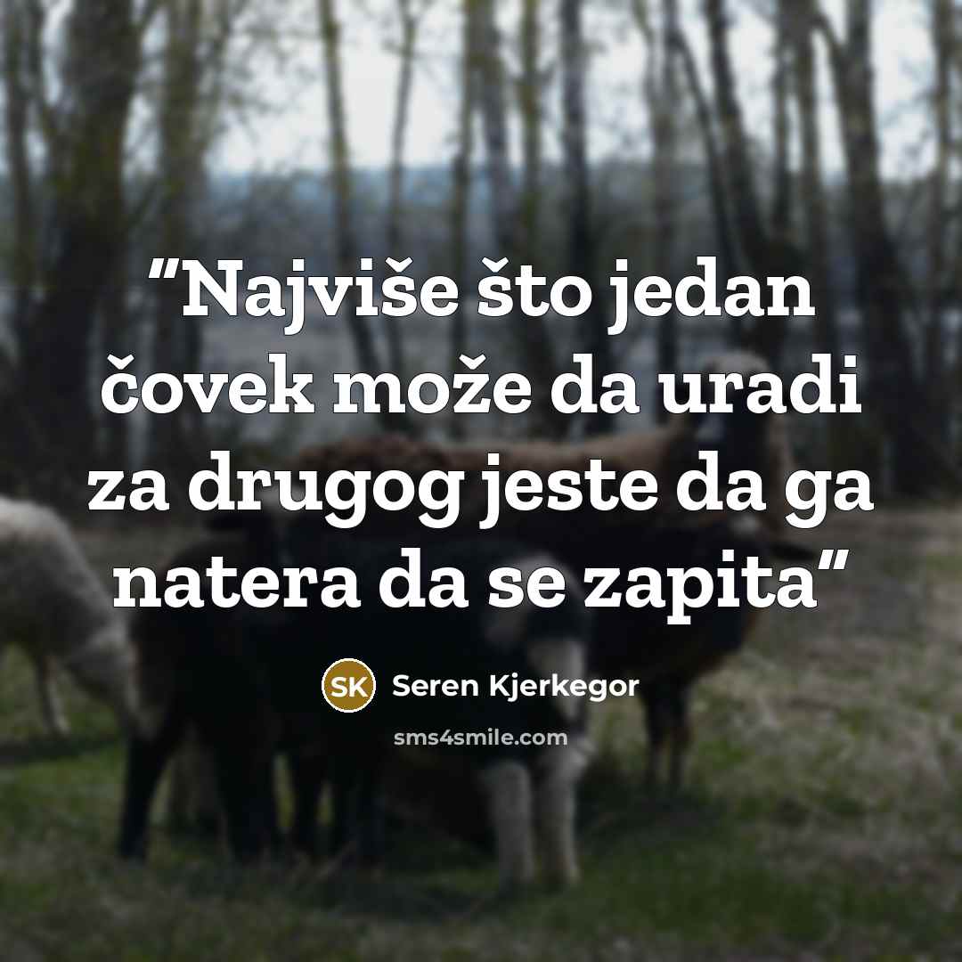 “Najviše što jedan čovek može da uradi za drugog jeste da ga natera da se zapita” quote by Seren Kjerkegor