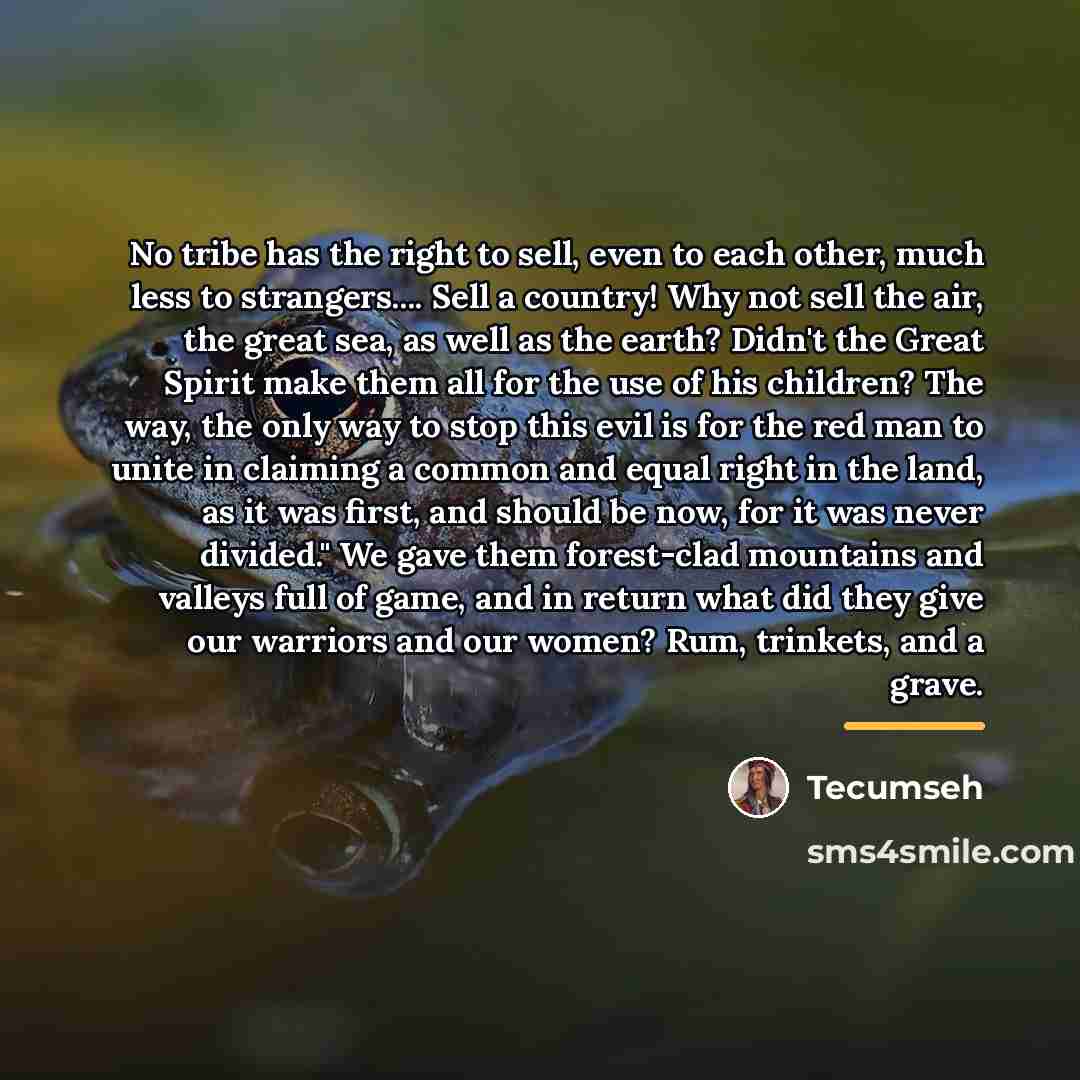 “No tribe has the right to sell, even to each…” quote by Tecumseh