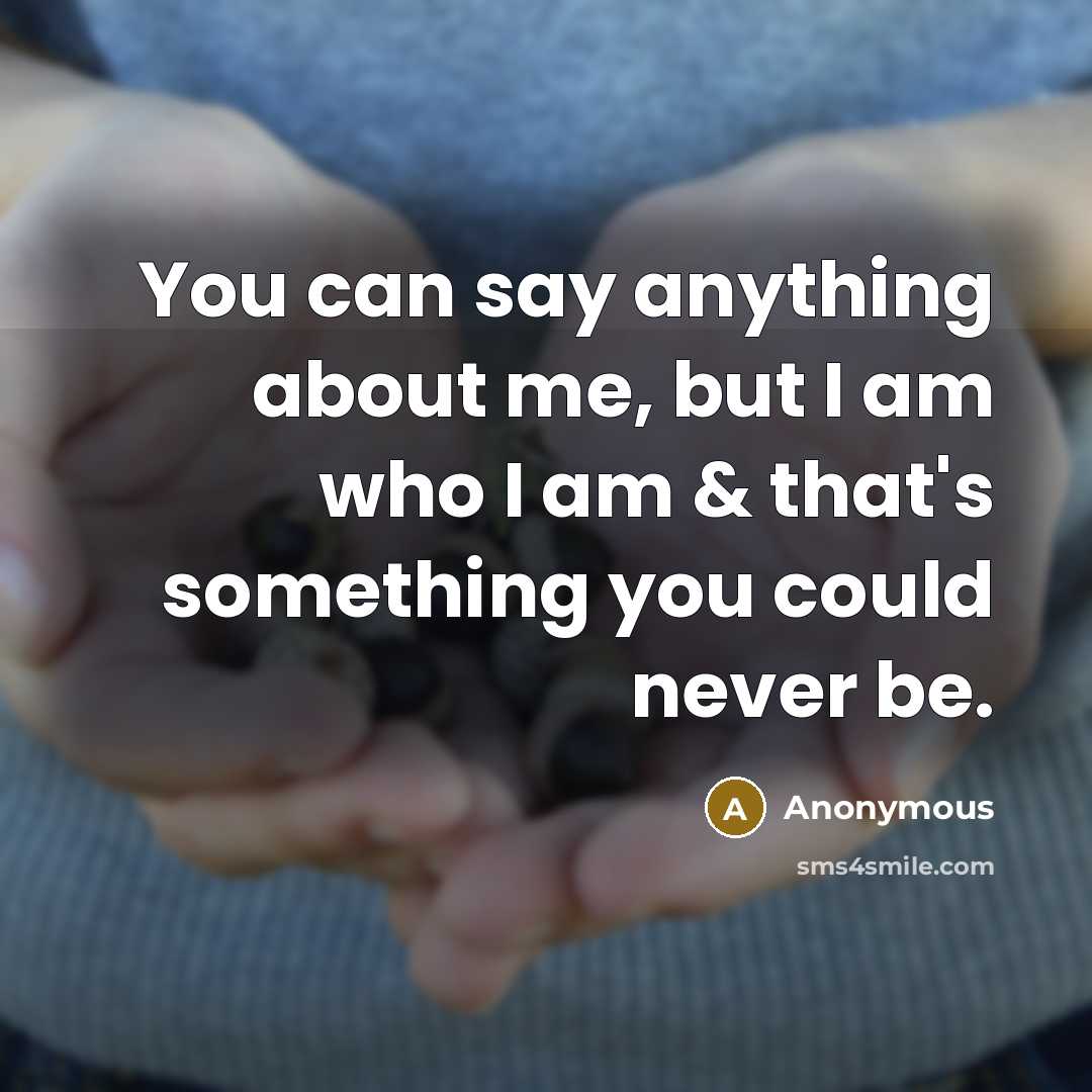 “You can say anything about me, but I am who…” quote by Anonymous