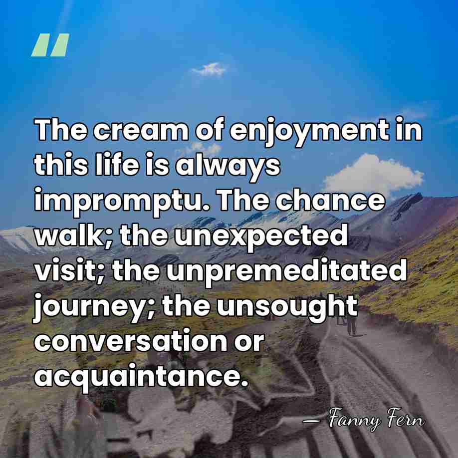 The cream of enjoyment in this life is always impromptu. The chance&hellip; - Fanny Fern