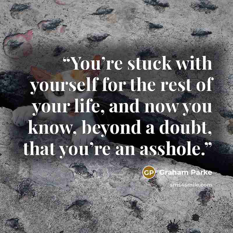 “You’re stuck with yourself for the rest of your life, and now you know, beyond a doubt, that you’re an asshole.” quote by Graham Parke