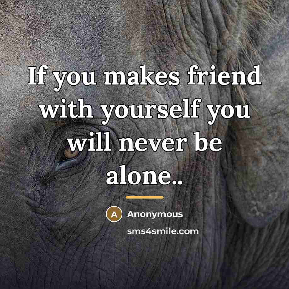“If you makes friend with yourself you will never be…” quote by Anonymous