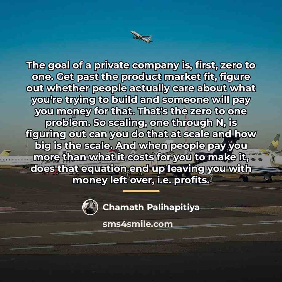 “The goal of a private company is, first, zero to…” quote by Chamath Palihapitiya
