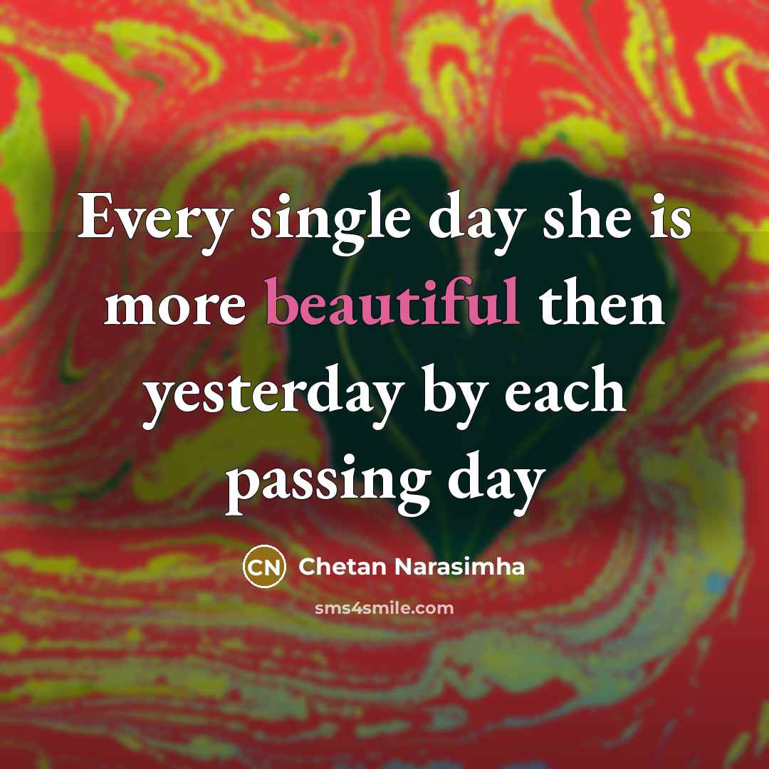 “Every single day she is more beautiful then yesterday by…” quote by Chetan Narasimha