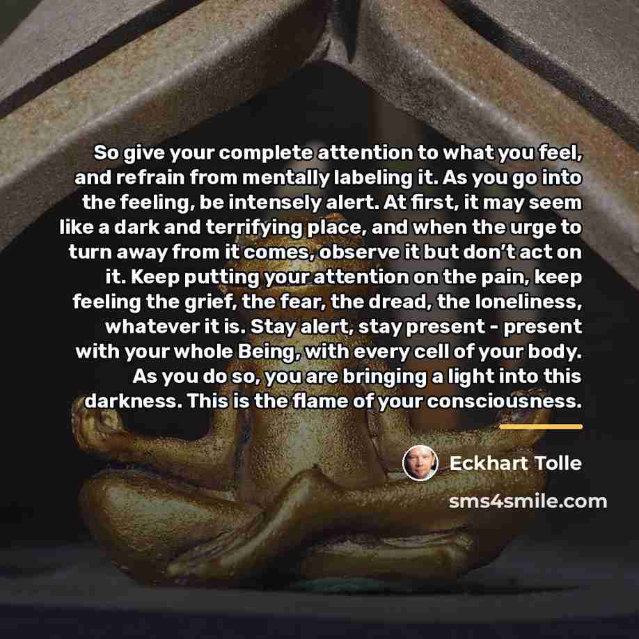 “So give your complete attention to what you feel, and…” quote by Eckhart Tolle